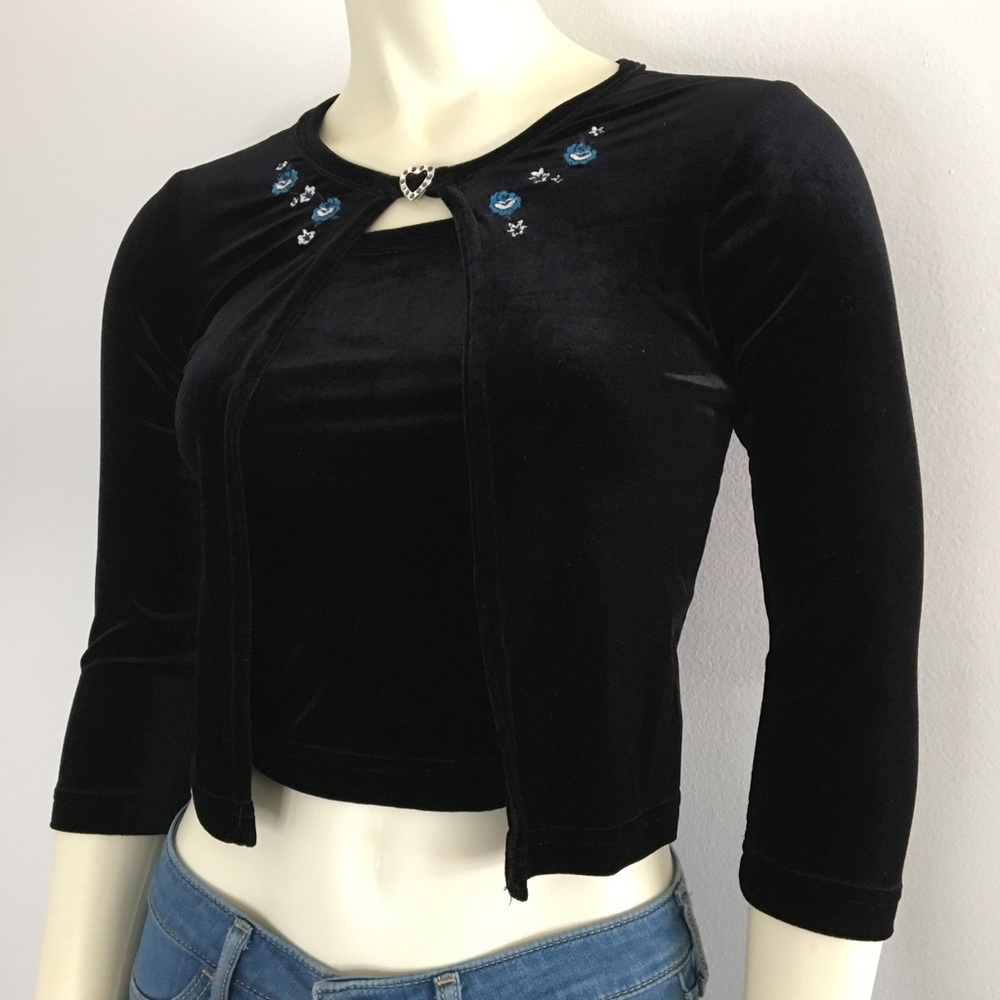 Speechless velvet cropped cardigan set vintage XS